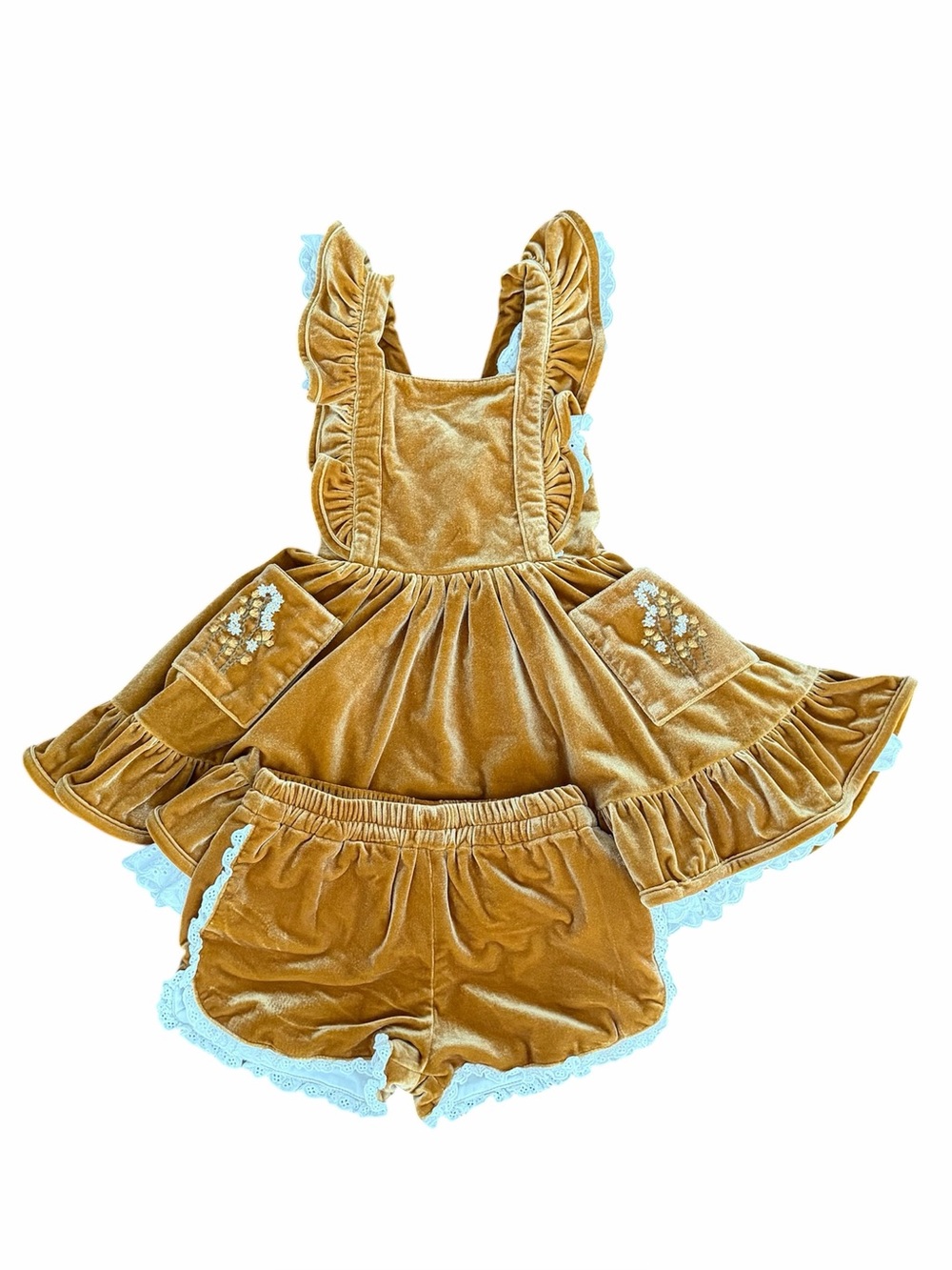 Love & Grow (6y) Gold Velvet Pinafore Set